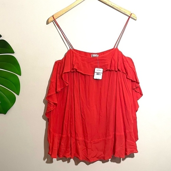 NWT Free People Cascades Ruffle Camisole in Fire Orange/Red Size XS - Picture 6 of 12